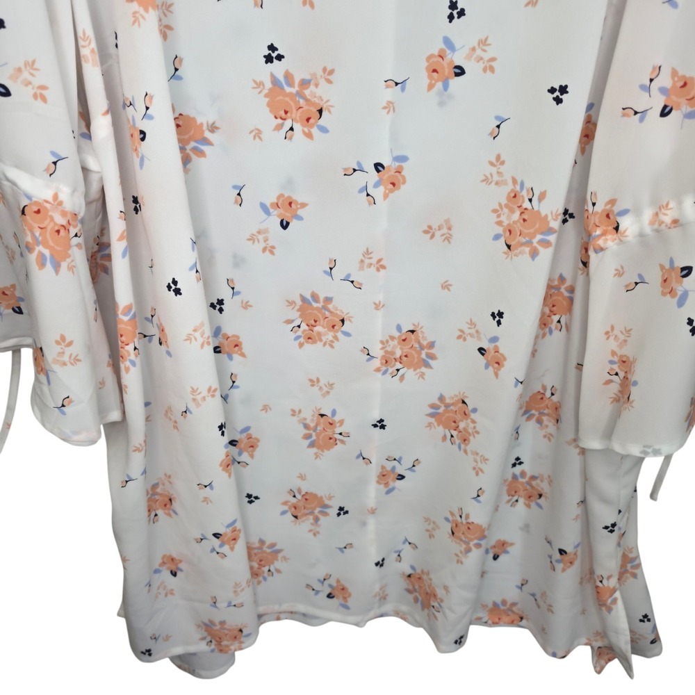 Lane Bryant Top Womens Plus 28 White Pink Floral Print Semi Sheer Blouse Casual - Picture 5 of 7